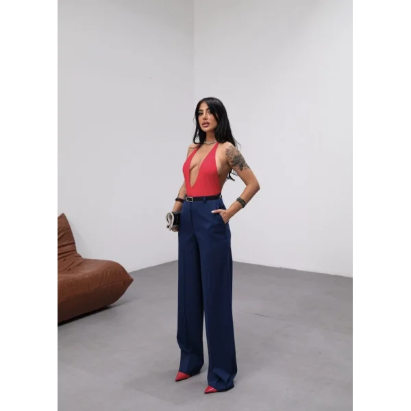 Poly Viscose Yüksek Bel Kemerli̇ Ve Dökümlü Palazzo Pantolon (Kemer Dahi̇l)