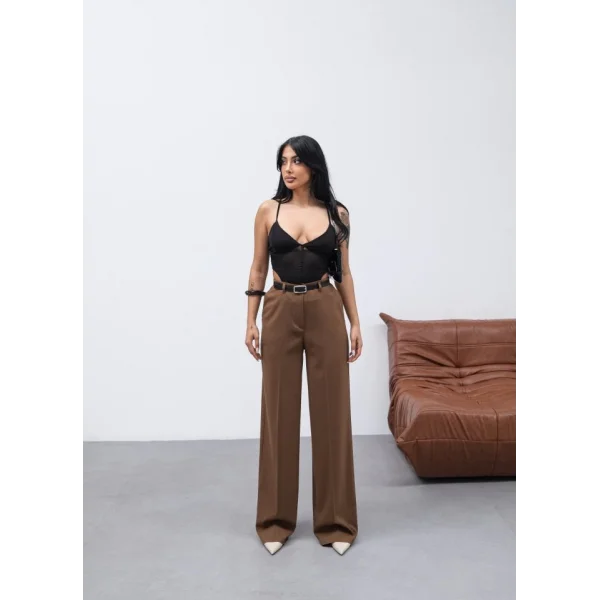 Poly Viscose Yüksek Bel Kemerli̇ Ve Dökümlü Palazzo Pantolon (Kemer Dahi̇l)