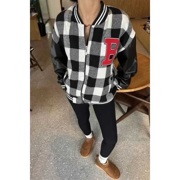 Pötikare Desen Harf Nakışlı Kolej Ceket - Siyah