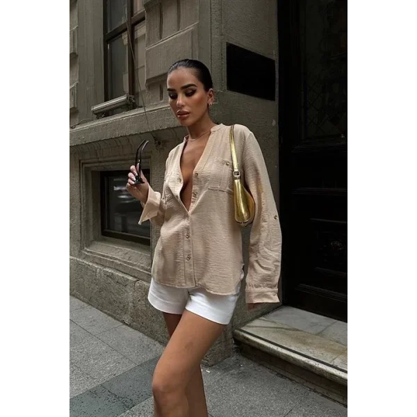 Poulina Flamlı Keten Gömlek 3257-08