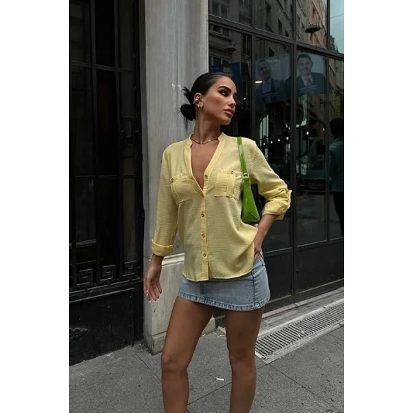 Poulina Flamlı Keten Gömlek 3257-08