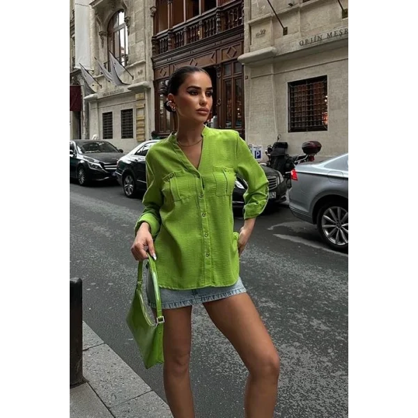 Poulina Flamlı Keten Gömlek 3257-08