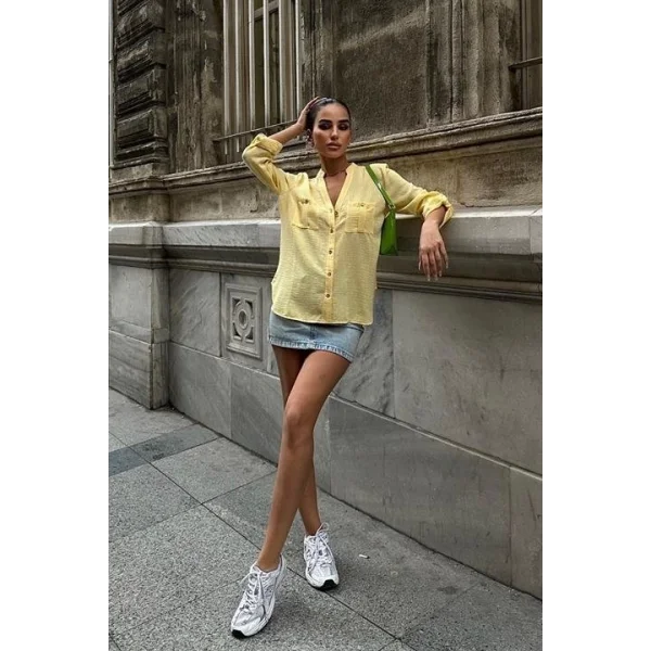 Poulina Flamlı Keten Gömlek 3257-08