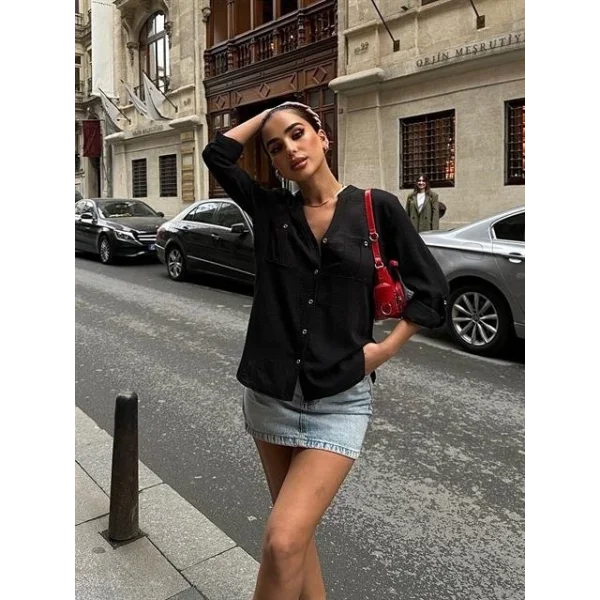 Poulina Flamlı Keten Gömlek 3257-08