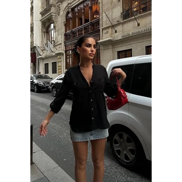 Poulina Flamlı Keten Gömlek 3257-08