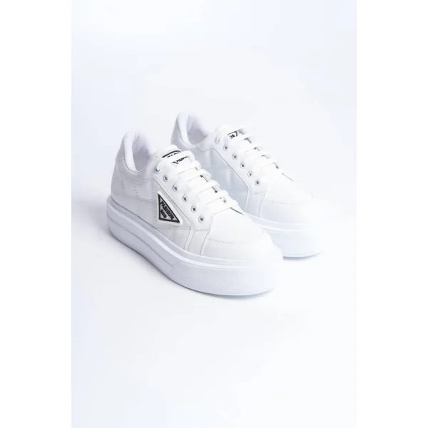 PRAG Bağcıklı Ortopedik Taban Desenli Kadın Sneaker Spor Ayakkabı  CBT - Beyaz