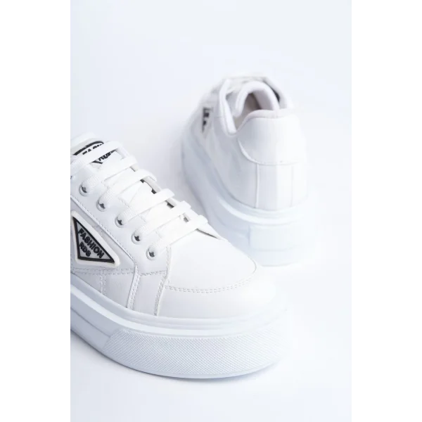 PRAG Bağcıklı Ortopedik Taban Desenli Kadın Sneaker Spor Ayakkabı  CBT - Beyaz