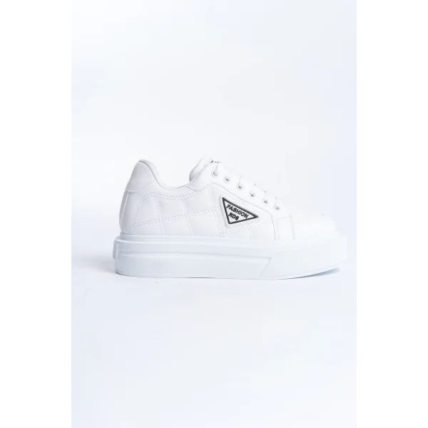 PRAG Bağcıklı Ortopedik Taban Desenli Kadın Sneaker Spor Ayakkabı  CBT - Beyaz