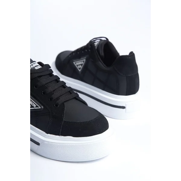 PRAG Bağcıklı Ortopedik Taban Desenli Kadın Sneaker Spor Ayakkabı  CBT - Siyah