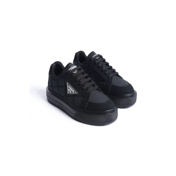 PRAG Bağcıklı Ortopedik Taban Desenli Kadın Sneaker Spor Ayakkabı  CST - Siyah