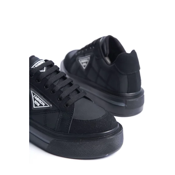 PRAG Bağcıklı Ortopedik Taban Desenli Kadın Sneaker Spor Ayakkabı  CST - Siyah