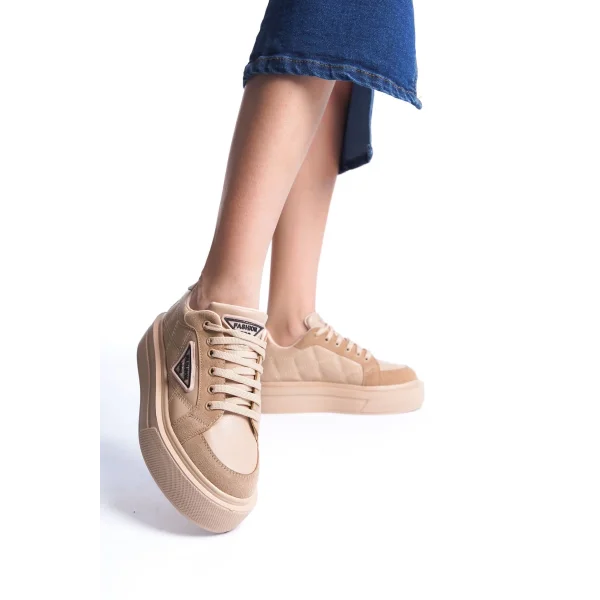 PRAG Bağcıklı Ortopedik Taban Desenli Kadın Sneaker Spor Ayakkabı CTT - Ten