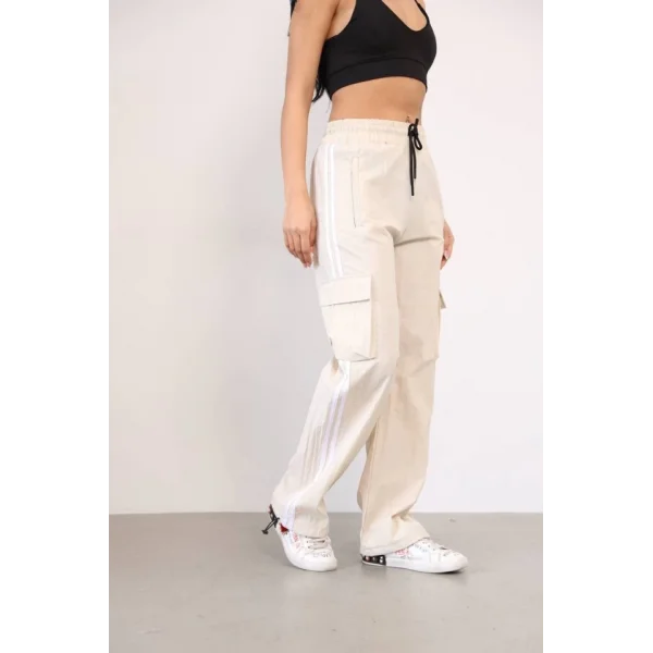 Praşut Kumaş Kargo Çeplı Baggy Esofman  Bej