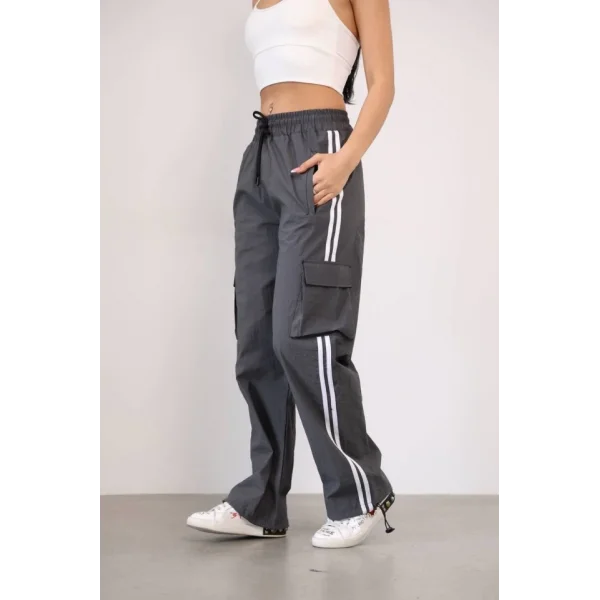 Praşut Kumaş Kargo Çeplı Baggy Esofman  Gri