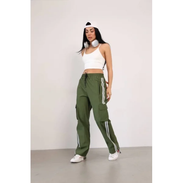 Praşut Kumaş Kargo Çeplı Baggy Esofman  Haki