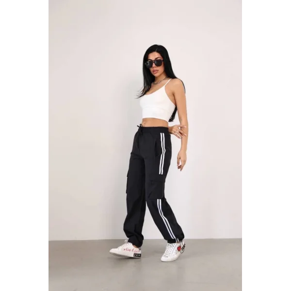 Praşut Kumaş Kargo Çeplı Baggy Esofman  iyah