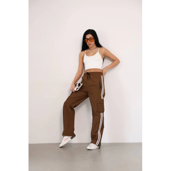 Praşut Kumaş Kargo Çeplı Baggy Esofman  Kahve