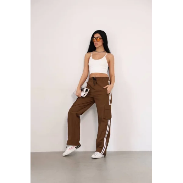 Praşut Kumaş Kargo Çeplı Baggy Esofman  Kahve