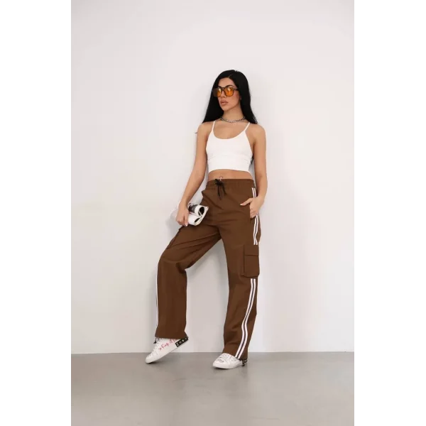 Praşut Kumaş Kargo Çeplı Baggy Esofman - Kahve