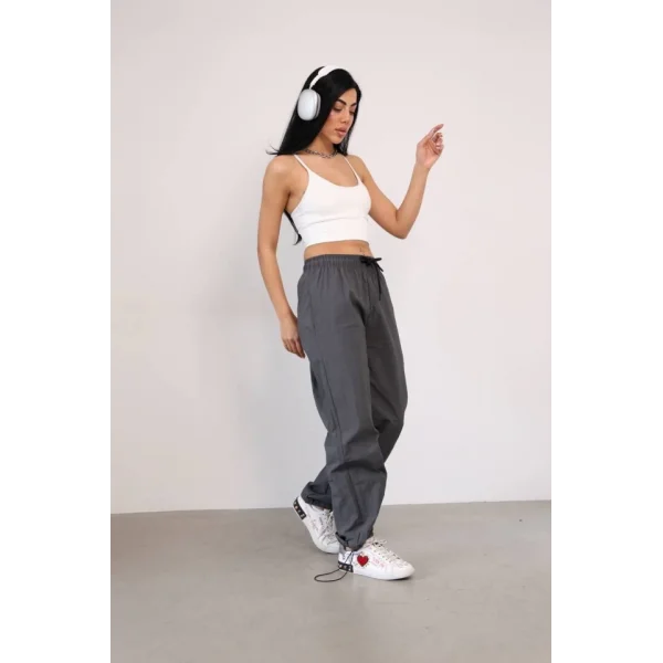 Praşut Kumaş Paça Cepli Baggy Eşofman  Antrasit