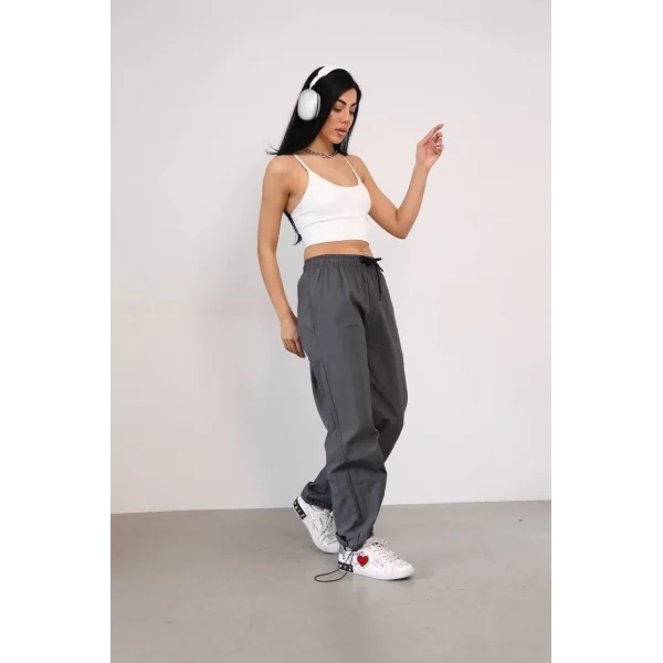 Praşut Kumaş Paça Cepli Baggy Eşofman - Antrasit