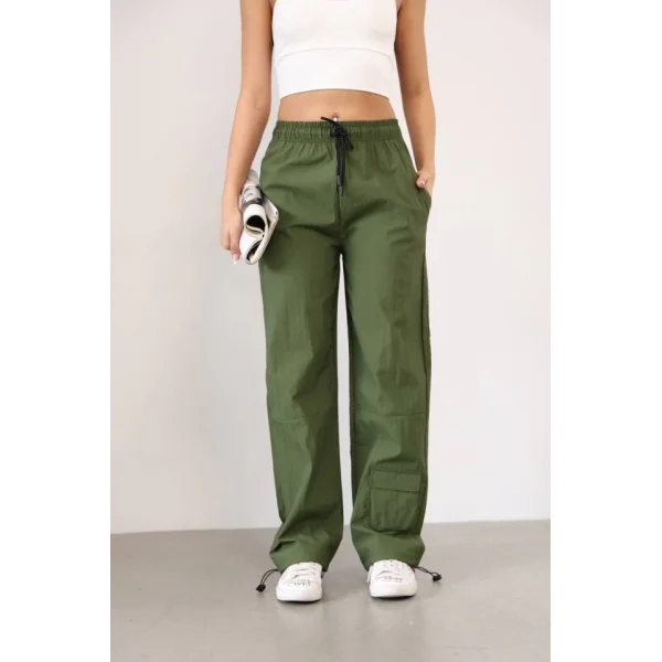Praşut Kumaş Paça Cepli Baggy Eşofman  Haki
