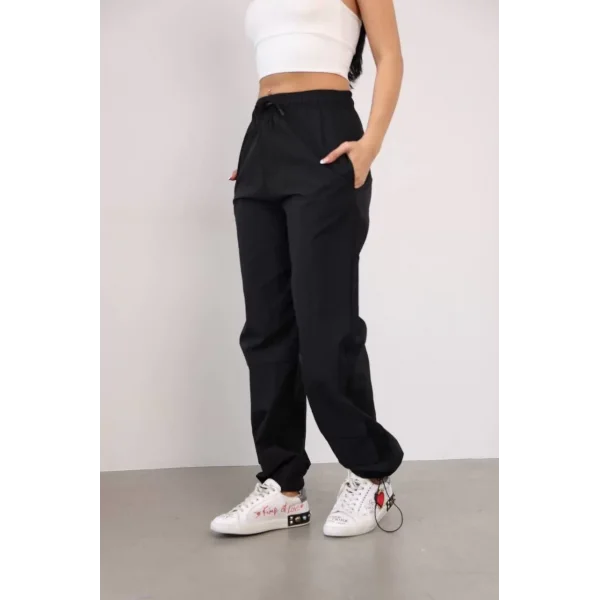 Paraşut Kumaş Paça Cepli Baggy Eşofman - Siyah