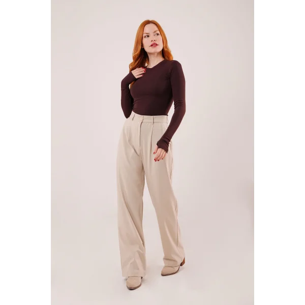 Premium odel Oturtmalı Krem Pantolon