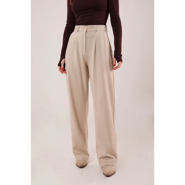 Premium odel Oturtmalı Krem Pantolon