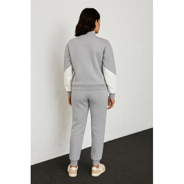 Premium Parçalı Eşofman Takım - Dik Yaka Fermuarlı Sweatshirt - Gri