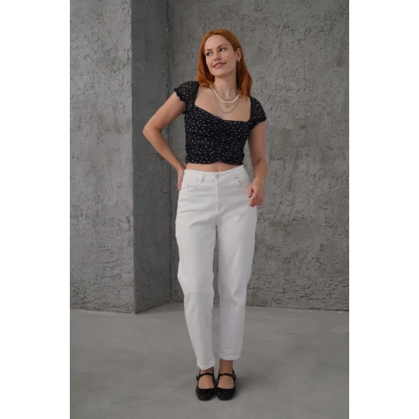 Puantiyeli Belden Oturtmalı Tül iyah Bluz