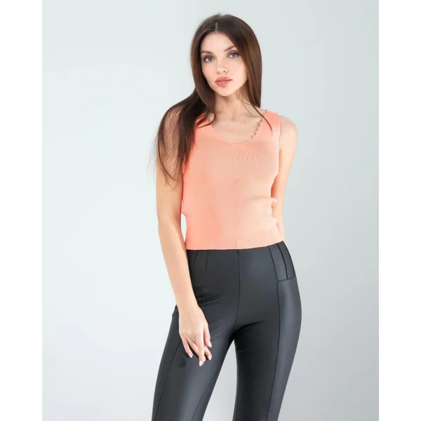 Pudra Merdiven Yaka Kalın Askı Crop Bluz