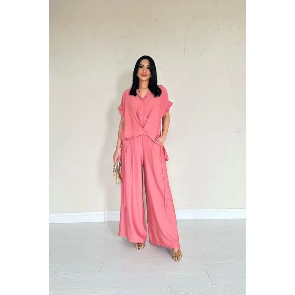 Pudra Önü Pileli İkili Keten Takım