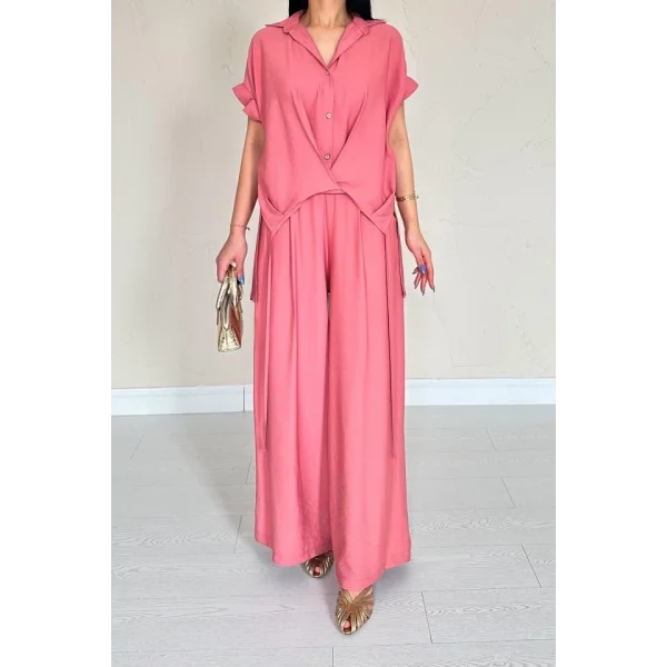 Pudra Önü Pileli İkili Keten Takım