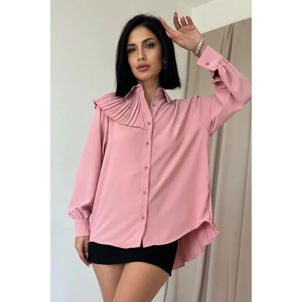 Pudra Pilise Detaylı Jesica Gömlek
