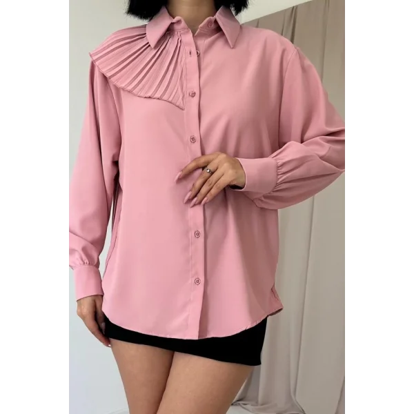 Pudra Pilise Detaylı Jesica Gömlek