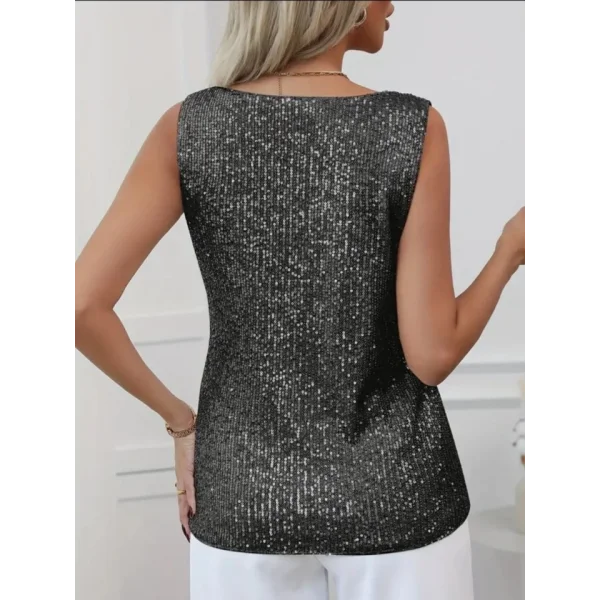 Pul Payetli Sıfır Kol Bluz -Siyah