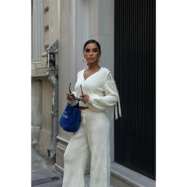 Püskül Detaylı Hırka Pantolon Triko Takım 9967