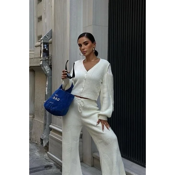 Püskül Detaylı Hırka Pantolon Triko Takım 9967