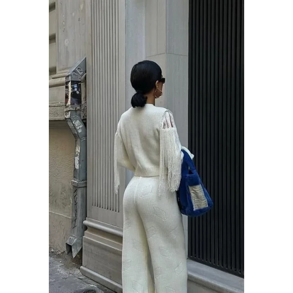 Püskül Detaylı Hırka Pantolon Triko Takım 9967