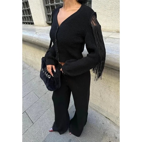 Püskül Detaylı Hırka Pantolon Triko Takım 9967