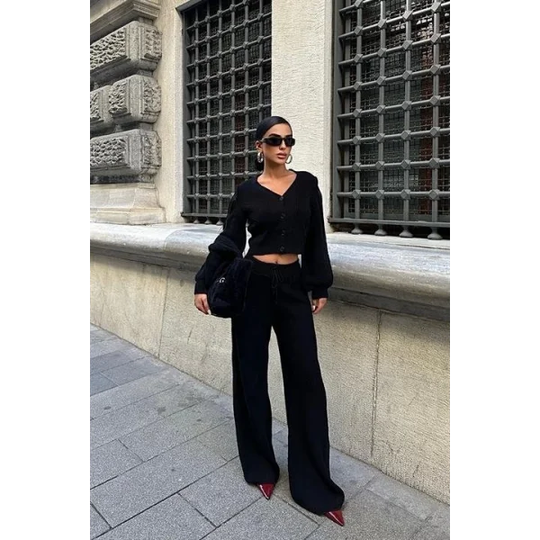 Püskül Detaylı Hırka Pantolon Triko Takım 9967