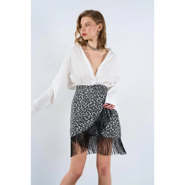 Püsküllü Etek  iyahBeyaz