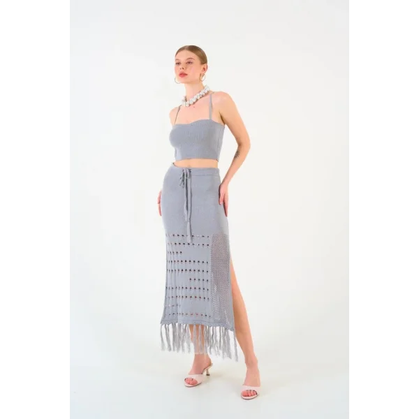 Püsküllü Etekli Takım  Gri