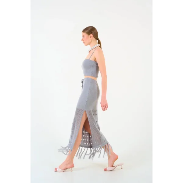 Püsküllü Etekli Takım  Gri