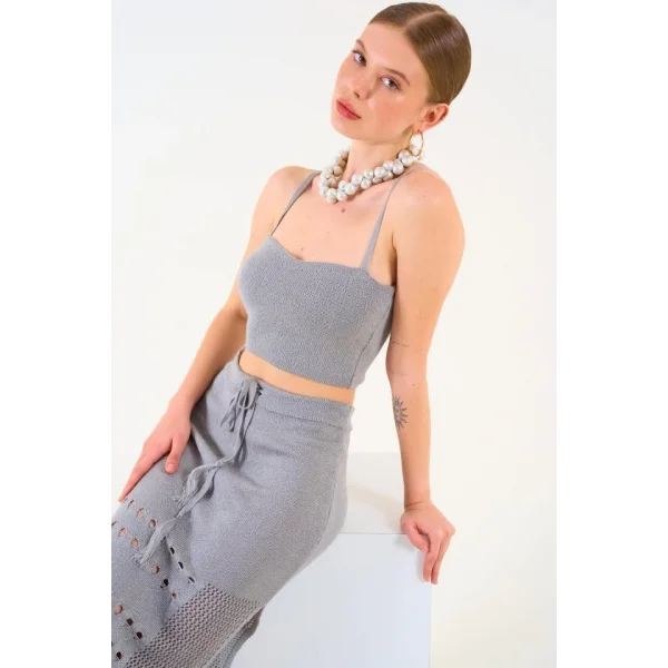 Püsküllü Etekli Takım  Gri