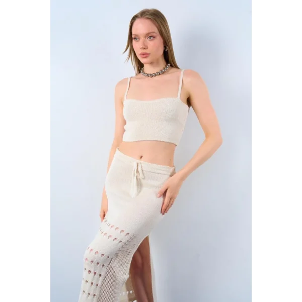 Püsküllü Etekli Takım  Krem