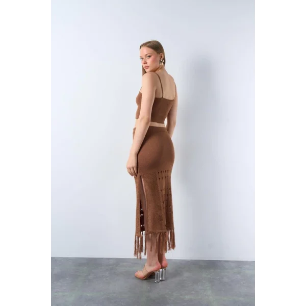 Püsküllü Etekli Takım  Süt Kahve