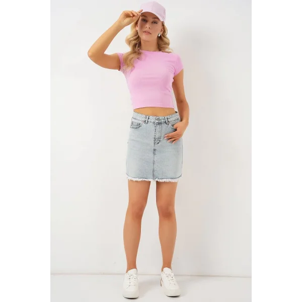 Püsküllü Mini Kot Etek 8051 - Mavi