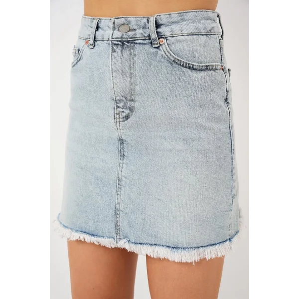 Püsküllü Mini Kot Etek 8051 - Mavi